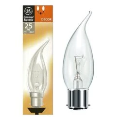 General Electric 25w 240v BC B22 Clear Flame Bent Tip Candle Light Bulb -Philips Shop g g e ge bent tip 25w bc clear