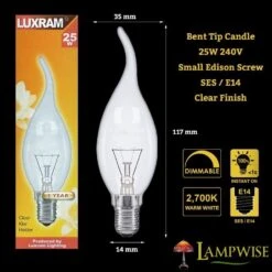 Luxram 25W 240V SES E14 Clear Flame Bent Tip Candelux 5 Luxram 25W 240V SES E14 Clear Flame Bent Tip Candelux -Philips Shop i i m image 25w ses clear bent tip