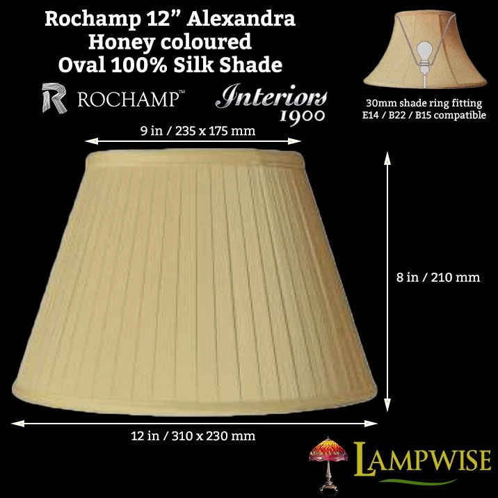 Interiors 1900 Rochamp Alexandra 12in Honey Oval Empire Pleat Silk Shade 4 Interiors 1900 Rochamp Alexandra 12in Honey Oval Empire Pleat Silk Shade - Image 2
