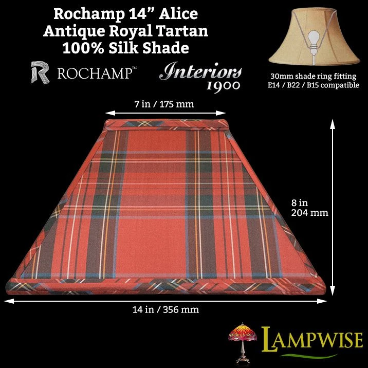 Interiors 1900 Rochamp Alice 14in Antique Royal Tartan Square Silk Shade 4 Interiors 1900 Rochamp Alice 14in Antique Royal Tartan Square Silk Shade - Image 2