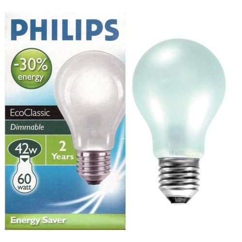 Philips EcoClassic30 42W 240V ES E27 Dimmable Halogen White Opal GLS Light Bulb 3 Philips EcoClassic30 42W 240V ES E27 Dimmable Halogen White Opal GLS Light Bulb