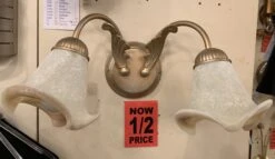 Elstead Lighting 2 Light Wall Light Florence Antique Gold Flared Glass Shades