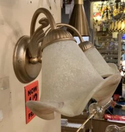 Elstead Lighting 2 Light Wall Light Florence Antique Gold Flared Glass Shades -Philips Shop i i m img 0407