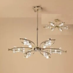 Mantra M0884AB Kromo Telescopic Semi Flush Convertible 6 Light G9, Antique Brass
