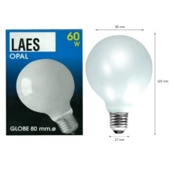 Laes 60W 240V ES/E27 Opal 80mm Opal Globe Light Bulb