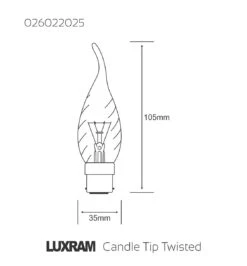 Luxram 25w 240v Bayonet BC/B22 Clear Twisted Bent Tip Candelux Candle Light Bulb -Philips Shop l l d ld 026022025