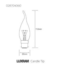 Luxram 60W 240V BC B22 Flared Flame Bent Tip Candelux Candle Clear Light Bulb -Philips Shop l l d ld 028704060