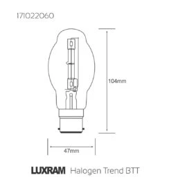Luxram 60W 240V Halogen Trend BTT Halogena Clear Finish Light Bulb -Philips Shop l l d ld 171022060
