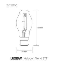 Luxram 150W 240V BC B22 Halogen Trend BTT Clear Light Bulb -Philips Shop l l d ld 171022150