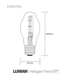 Luxram 150W 240V ES E27 Halogen Trend BTT Clear Light Bulb -Philips Shop l l d ld 171027150