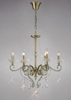 Diyas IL32076 Libra Antique Brass/Crystal 6 Light Pendant Light