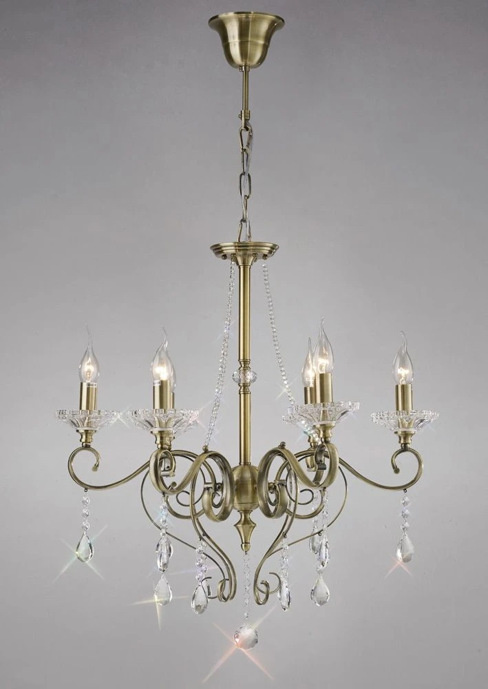 Diyas IL32076 Libra Antique Brass/Crystal 6 Light Pendant Light 3 Diyas IL32076 Libra Antique Brass/Crystal 6 Light Pendant Light