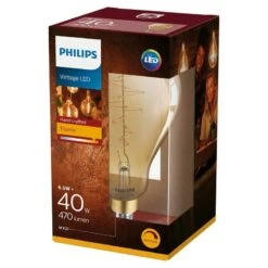 Philips LED 6.5W = 40W A160 Giant Lamp Gold Glass, Extra Warm White 2000K, Dimmable, 470lm -Philips Shop l l i line10 a60 gold es 6 5w 2