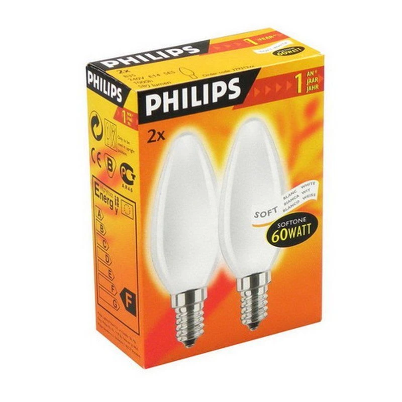 2x Philips Softone Candles 60W SES/E14 Opal Warm White 240v Dimmable 3 2x Philips Softone Candles 60W SES/E14 Opal Warm White 240v Dimmable