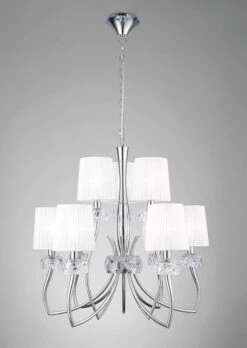 Mantra M4630 Loewe 2 Tier Pendant 6+3 Light E14, Polished Chrome With White Shades