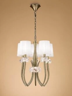 Mantra M4632AB Loewe Slim Pendant 5 Light E27, Antique Brass With Cream Shades