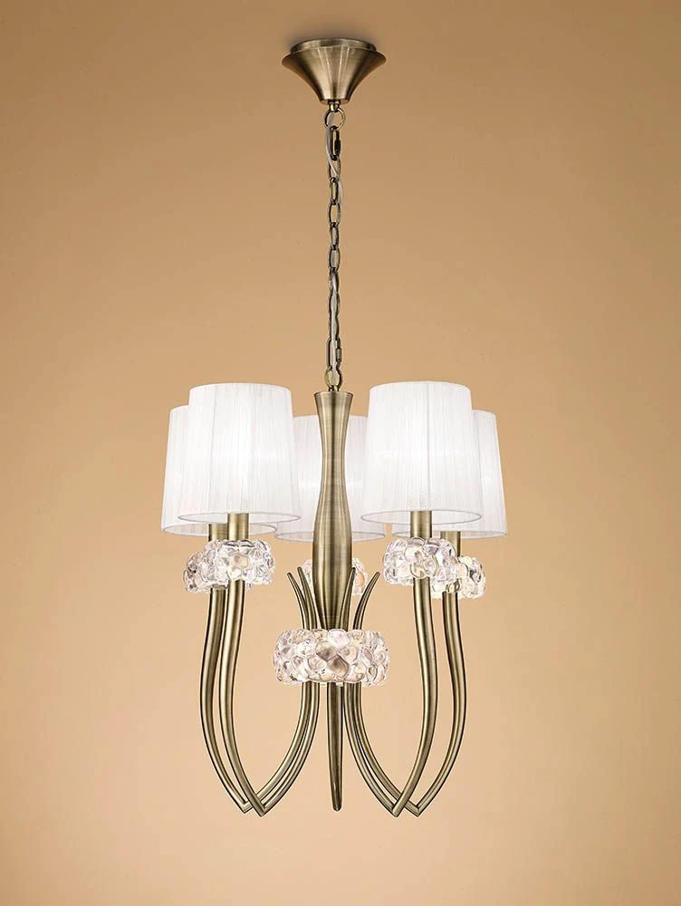 Mantra M4632AB Loewe Slim Pendant 5 Light E27, Antique Brass With Cream Shades 3 Mantra M4632AB Loewe Slim Pendant 5 Light E27, Antique Brass With Cream Shades