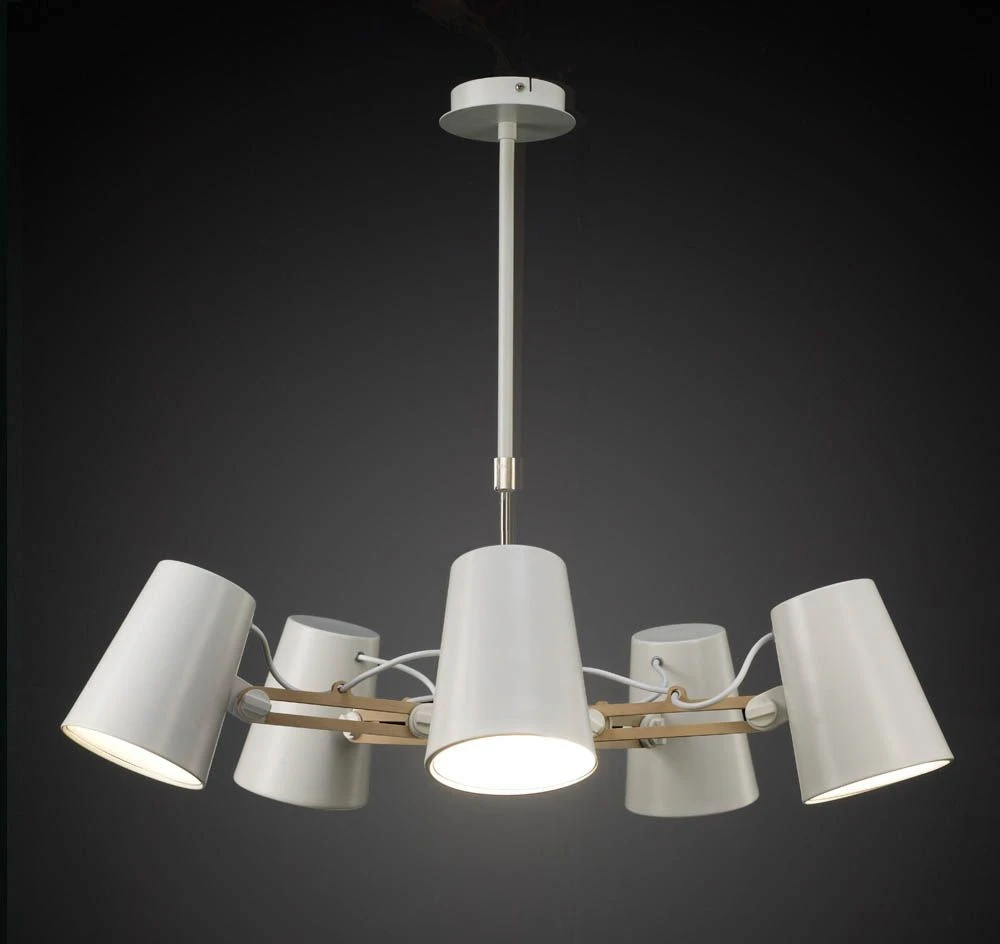 Mantra M3770 Looker Pendant 5 Light E27, Matt White/Beech 3 Mantra M3770 Looker Pendant 5 Light E27, Matt White/Beech