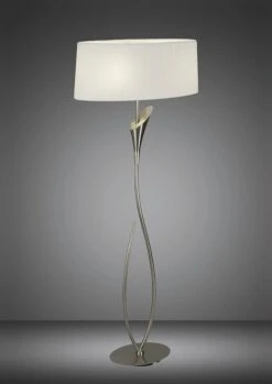Mantra M3709 Lua Floor Lamp 2 Light E27, Satin Nickel With White Shade