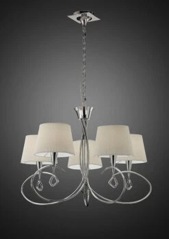 Mantra M1641 Mara Pendant 5 Light E14, Polished Chrome With Ivory White Shades