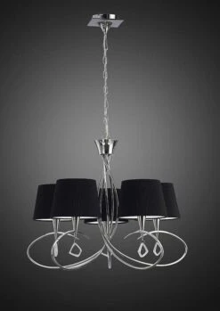 Mantra M1641/BS Mara Pendant 5 Light E14, Polished Chrome With Black Shades