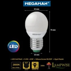 Megaman LED 3.5W = 25W 240V ES E27 Warm White Opal Golf Ball Bulb 5 Megaman LED 3.5W = 25W 240V ES E27 Warm White Opal Golf Ball Bulb -Philips Shop m m e megaman gold ball edison screw3