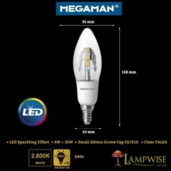 Megaman 143579 LED 4W 240V E10 Sparking Effect Warm White Candle Bulb -Philips Shop m m e megaman led candel bulb e10 4w