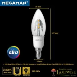 Megaman 143684 Incanda-LED 4W 240V SES/E14 Clear Candle, Warm White 2800K 5 Megaman 143684 Incanda-LED 4W 240V SES/E14 Clear Candle, Warm White 2800K -Philips Shop m m e megaman led candel bulb e14 1436884
