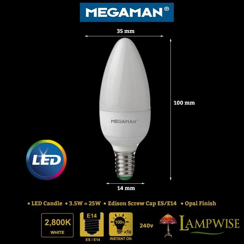 Megaman LED 3.5W 240V SES E14 Warm White Opal Candle Lamp 4 Megaman LED 3.5W 240V SES E14 Warm White Opal Candle Lamp - Image 2