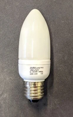 Duralux Large 45mm White Candle Light Bulb Warm White CFL 5W ES E27