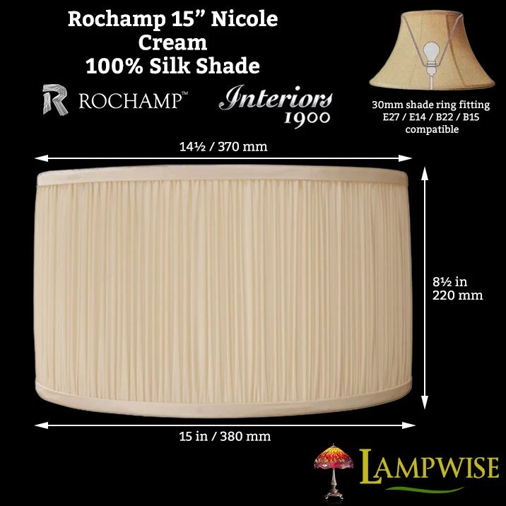 Interiors 1900 Rochamp Nicole 15in Cream Mushroom Pleat Drum Silk Shade 4 Interiors 1900 Rochamp Nicole 15in Cream Mushroom Pleat Drum Silk Shade - Image 2