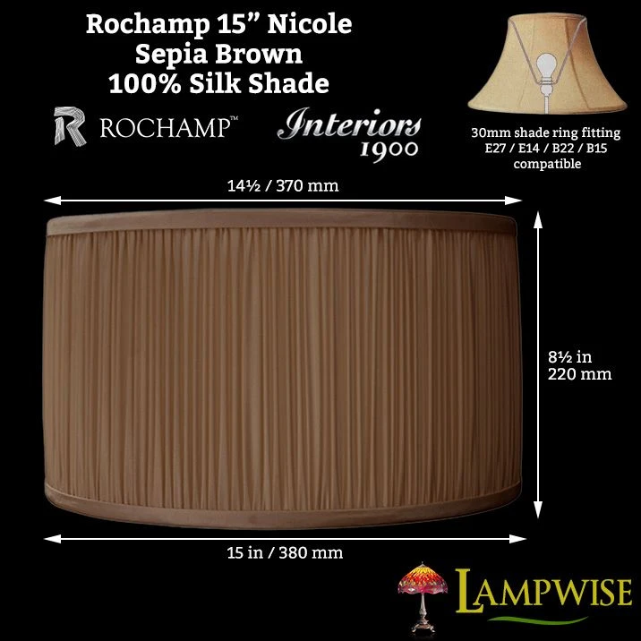 Interiors 1900 Rochamp Nicole 15in Sepia Brown Mushroom Pleat Drum Silk Shade 4 Interiors 1900 Rochamp Nicole 15in Sepia Brown Mushroom Pleat Drum Silk Shade - Image 2