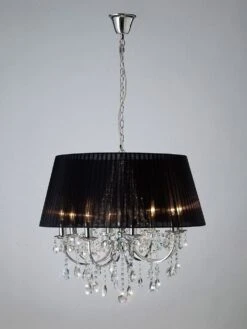 Diyas IL30056/BL Olivia Polished Chrome/Crystal 8 Light Pendant Light With Black Shade