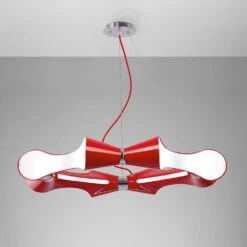 Mantra M1561 Ora Pendant 8 Flat Round Light E27, Gloss Red/White Acrylic/Polished Chrome