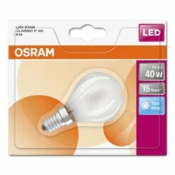 Osram LED Golf Ball Frosted Lamp 4W = 40W SES/E14, Cool White 4000K (non-dim) -Philips Shop o o s osram led filament tropfen 4w 40w e14 matt 840 neutralweiss 4000k