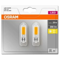 2x Osram LED 2W = 20W G9 Glass Capsule Clear Lamp, Twin Pack Warm White 2700K (non-dim) -Philips Shop o o s osram led g9 2w ww 2pack 1