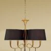 Mantra M0540/BS Paola Pendant 3 Arm 6 Light E14, Gold Painted With Black Shades & Black Glass Droplets
