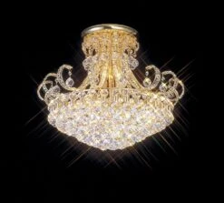 Diyas IL30006 Pearl French Gold / Crystal 9 Light Semi Flush Ceiling Light
