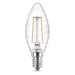 Philips LED Filament Candle Bulb Twisted Clear 2W=25W SES/E14, Warm White 2700K (non-dimmable)