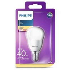 Philips 5.5W = 40W LED SES/E14 Opal Round Golf Ball Lamp, Warm White 2700K (non-dimmable) -Philips Shop p p h philips led leuchtmittel tropfen 55w 40w e14 matt warmweiss 2700k 2