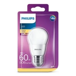 Philips 7W = 60W LED ES/E27 Opal Round Golf Ball Lamp, Warm White 2700K (non-dimmable) -Philips Shop p p h philips led leuchtmittel tropfen 7w 60w e27 matt 806lm 2