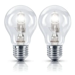 Philips 2x 28W GLS ES E27 Eco Halogen Light Bulbs, Dimmable Warm White