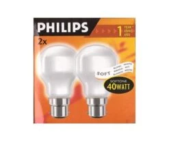 2x Philips Softone T55 T-Shape 40W BC B22 Soft White Dimmable Warm White Light Bulbs