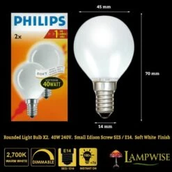 Philips 40W 240V Opal Golf Ball Bulb SES E14 Soft White Twin Pack 5 Philips 40W 240V Opal Golf Ball Bulb SES E14 Soft White Twin Pack -Philips Shop p p h philips x2 40w ses opal rounded