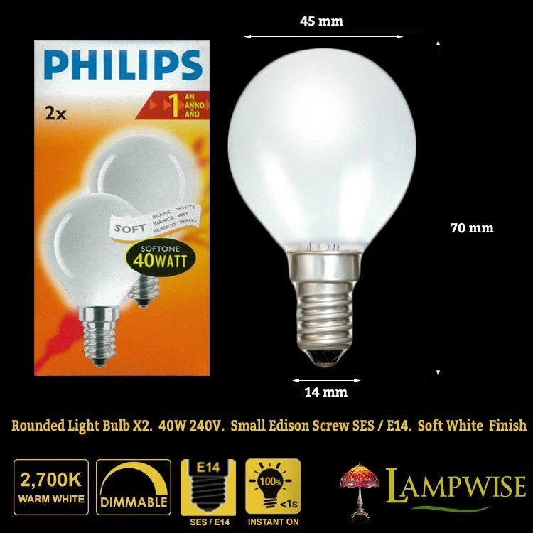Philips 40W 240V Opal Golf Ball Bulb SES E14 Soft White Twin Pack 4 Philips 40W 240V Opal Golf Ball Bulb SES E14 Soft White Twin Pack - Image 2