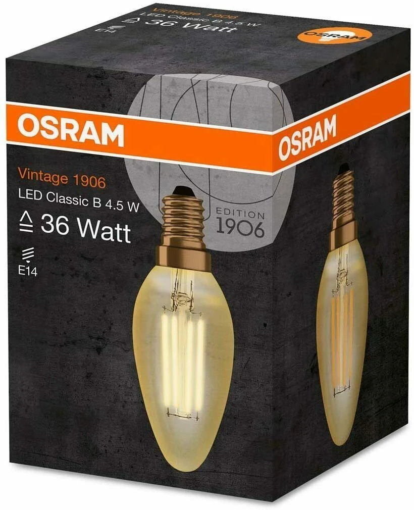 Osram Vintage 4.5W = 37W SES LED Filament Gold Candle Lamp - 2500K Extra Warm White - Non Dim 6 Osram Vintage 4.5W = 37W SES LED Filament Gold Candle Lamp - 2500K Extra Warm White - Non Dim - Image 4