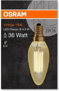 Osram Vintage 4.5W = 37W SES LED Filament Gold Candle Lamp - 2500K Extra Warm White - Non Dim 13 Osram Vintage 4.5W = 37W SES LED Filament Gold Candle Lamp - 2500K Extra Warm White - Non Dim -Philips Shop s s s l1600 7