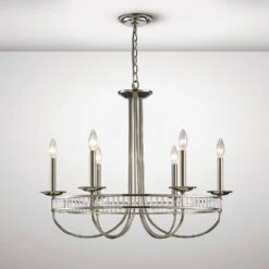 Diyas IL31705 Saskia Polished Nickel/Crystal 6 Light E14 Round Pendant Light