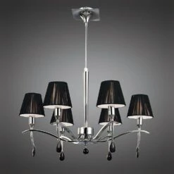 Mantra M0342 Siena Pendant Round 6 Light E14, Polished Chrome With Black Shades And Black Crystal
