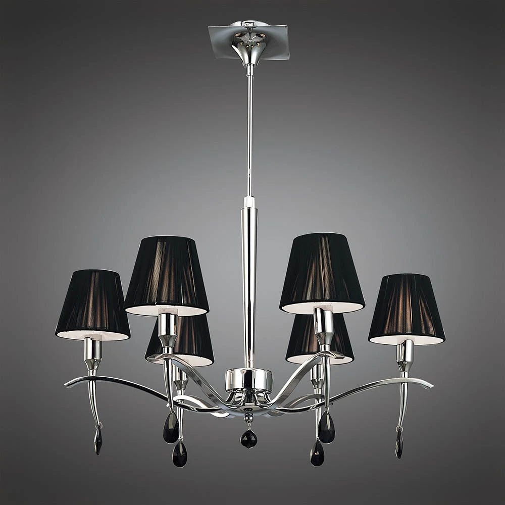 Mantra M0342 Siena Pendant Round 6 Light E14, Polished Chrome With Black Shades And Black Crystal 3 Mantra M0342 Siena Pendant Round 6 Light E14, Polished Chrome With Black Shades And Black Crystal